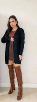 Max Cardigan Tricô Detalhado Kimono Grosso Quente Inverno