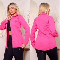 Max Jaqueta Jeans Feminina Sem Barra Botões Ferro Pink Max Jaqueta Jeans Feminina Sem Barra Botões Ferro Pink