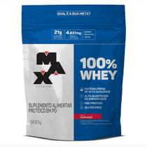 Max Titanium 100 Whey Morango 900g Pó Refil Sabor Morango