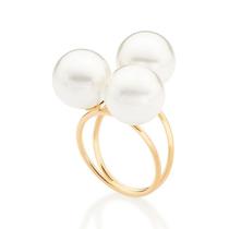 Maxi Anel Rommanel Folheado a Ouro com Pérolas 513282