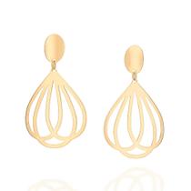 Maxi Brinco Argola Oval Rommanel Banhado a Ouro 18K Gotas Entrelaçadas 527070