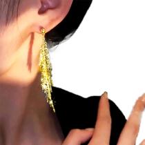 Maxi Brinco Franja Strass Luxo Casamento Noiva Festa Dourado