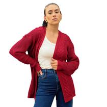 Máxi Cardigan Trançado Tricot Lã