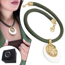 Maxi Colar Cordão Pingente Martelado Banhado a Ouro Maxi Colar Cordão Pingente Martelado Banhado a Ouro