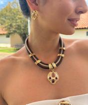 Maxi Colar de material sintético Marrom com Fecho Lagosta Maxi Colar de material sintético Marrom com Fecho Lagosta