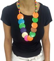 Maxi Colar Feminino com Bolas de Madeira