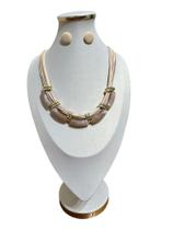 Maxi Colar Feminino Cristal E Resina Kit Com Brinco