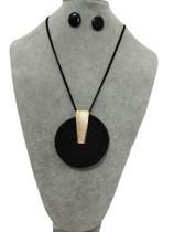 Maxi Colar Feminino Em Corda Kit Com Brinco Pedra Em Resina