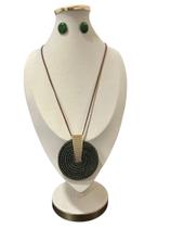 Maxi Colar Feminino Em Corda Kit Com Brinco Pedra Em Resina