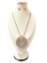 Maxi Colar Feminino Em Corda Kit Com Brinco Pedra Em Resina