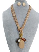 Maxi Colar Feminino Kit Brinco Fio Encerado Resina Elegante