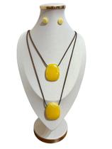 Maxi Colar Feminino Kit Com Brinco Pedra Em Resina blogueira