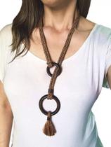 Maxi Colar Japamala De Corda Couro Madeira Ajustável Ramira