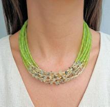 Maxi Colar Miçangas e Cascalho Verde - Acessório Artesanal