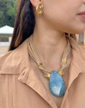 Maxi Colar Nude e Gota Azul em Resina Artesanal