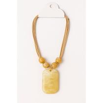 Maxi Colar Pingente Pedra Resina - Mod Lirio Bege Dourado