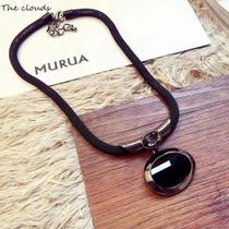 Maxi-colar preto cristal bohemia onix estiloso minimalista