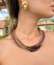 Maxi Colar Torside Marrom com Miçangas e Cristais Maxi Colar Torside Marrom com Miçangas e Cristais