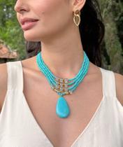 Maxi Colar Turquesa com Miçangas e Gota de Howlita Azul - Acessório Artesanal Maxi Colar Turquesa com Miçangas e Gota de Howlita Azul - Acessório Artesanal