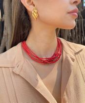 Maxi Colar Vermelho com Miçangas e Cristais de Vidro