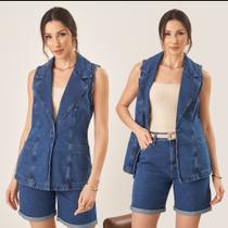 Maxi colete feminino Adulto jeans com bolso tamanho 40 Maxi colete feminino Adulto jeans com bolso tamanho 40