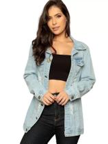 Maxi Jaqueta Jeans Feminina Detalhe Rasgadinho com barra