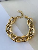 Maxi pulseira banhada ouro elo cadeado tendencia Maximalismo