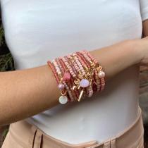 Maxi Pulseira Rosa com Pingentes de Alumínio e Cristais