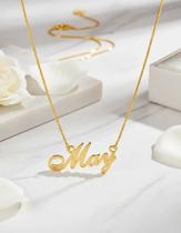 May colar de nome folheado a ouro 18k
