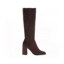 Maya - Bota Feminina Cano Alto Salto Grosso Suede Marrom Maya - Bota Feminina Cano Alto Salto Grosso Suede Marrom