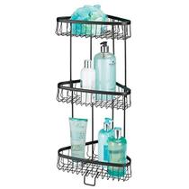 mDesign Metal 3-Tier Bathroom Corner Shower Shelf - Prateleiras de Armazenamento de Unidade Vertical Autônoma - para Organização de Sabonetes, Shampoos, Condicionador, Rosto Fash, Esfoliantes Corporais, Lavagens Corporais - Preto Fosco