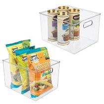 MDesign Plastic Storage Organizer Container Bin for Kitchen Organization in Pantry, Cabinet, Countertop Fridge, Fridge and Freezer - Hold Food, Drink, or Snacks, Ligne Collection, 2 Pack, Clear