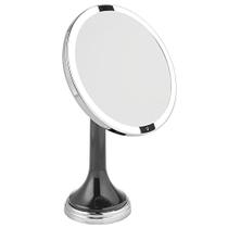 mDesign Sensor de Movimento Moderno LED Iluminado Maquiagem Banheiro Espelho Vanity, Grande 8 "Redondo, Ampliação 3X, Mãos-Livres, Recarregável e Sem Fio - Cinza / Chrome