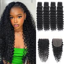 Mechas de Cabelo SheList 16-22" Deep Wave com Fechamento HD 5x5 Mechas de Cabelo SheList 16-22" Deep Wave com Fechamento HD 5x5