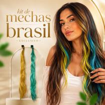 Mechas Decorativas Brasil para Cabelo Kit de Extensões Coloridas com Presilha para Torcida Mechas Decorativas Brasil para Cabelo Kit de Extensões Coloridas com Presilha para Torcida