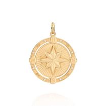 Medalha cara metade rosa dos ventos folheada a ouro 18k com zircônias Medalha cara metade rosa dos ventos folheada a ouro 18k com zircônias