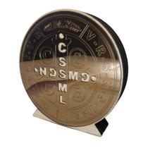 Medalha Decorativa São Bento 3d Mdf Detalhes Espelhados 16cm