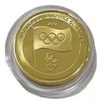 Medalha Entrega Bandeira Olimpíadas Banhada Ouro 27mm - MoedaRara Numismática