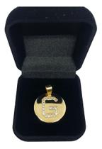 Medalha Letra G Banhado a Ouro Zircônia Idêntica A Ouro