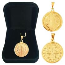 Medalha Milagrosa São Bento Dupla Face Banhado a Ouro 18k - Dinis Joias