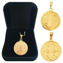 Medalha Milagrosa São Bento Dupla Face Banhado a Ouro 18k