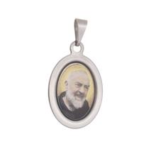 Medalha Padre Pio em Inox para Cadeia de Consagração - Lírio do vale