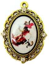 Medalha Pingente De São Jorge dourado com strass
