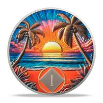 Medalhão Sobriety Coin DeDeDeComl 35 mm Beach Sunset NA