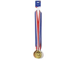 Medalhas Beistle Gold, Silver e Bronze com fita (pacote com 4)