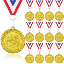 Medalhas Donrime Well Done, pacote com 12 unidades, metal dourado com fita Medalhas Donrime Well Done, pacote com 12 unidades, metal dourado com fita