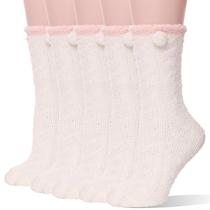 Medias EBMORE para mujer, peludas, suaves, de felpa, cálidas, invierno, blancas