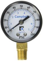 Medidor Campbell PG1T-NL 0-100 PSI Face de 5 cm de rosca de 1/4" Medidor Campbell PG1T-NL 0-100 PSI Face de 5 cm de rosca de 1/4"