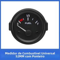 Medidor De Combustível Universal 12V 52mm Com Alta Sensibilidade Luz LED Branca Borda Preta