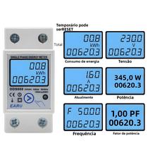 Medidor De Energia Monofásico Digital Em Trilho Din kWh Tensão Corrente Consumo De Energia 220V AC